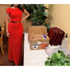 Size 4 maxi dress red column textured gown